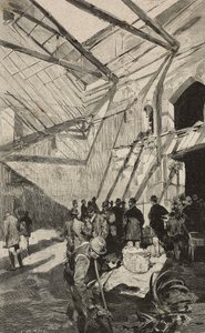Restanten van het Israëlische theater na de brand van 1893, Rome, Italië, gravure naar tekening van Dante Paolocci, uit L