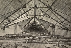 Dak en de metalen vakwerkconstructie die het plafond ondersteunt, nieuwe arm van de Aartsbasiliek van Sint-Jan van Lateranen, Rome, Italië door Dante Paolocci