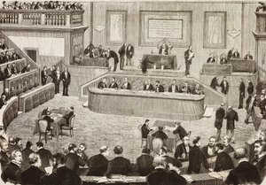 Zitting op 26 juli van de Italiaanse Senaat, Rome, Italië, gravure naar tekening van Dante Paolocci, uit L