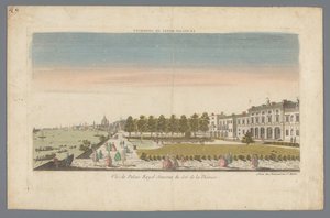 Gezicht op Somerset House van de oever van de Theems met Londen op de achtergrond