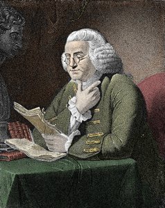 Portret van Benjamin Franklin (1706-1790), Amerikaanse filosoof, natuurkundige en ambassadeur. Gravure naar een schilderij van David Martin. door David (after) Martin