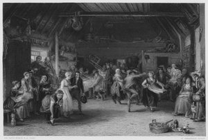 De penny-bruiloft, van het schilderij in de Koninklijke Collectie door David (after) Wilkie