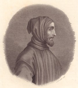 Portret van Italiaanse schilder Cimabue (circa 1240-1302), kopergravure door Locatelli naar portret door Simone Senese