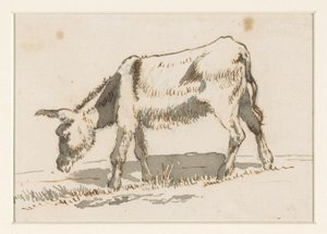 Grazende ezel, van links door David Alphonse de Sandoz Rollin