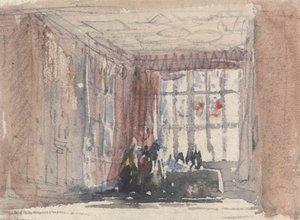 Een Tudor Kamer met Figuren, Mogelijk Hardwick Hall of Haddon Hall door David Cox