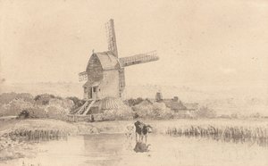 Vee dat Drinkt bij een Windmolen op Dulwich Common, 1811 door David Cox