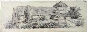 Llanfair Kerk, Noord-Wales, c.1813 door David Cox
