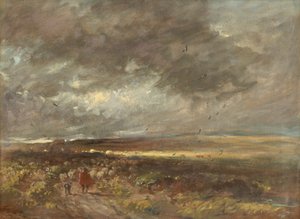 Heidelandschap: herder en schapen, ca. 1810 door David Cox the elder