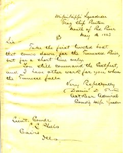 Brief van David D. Porter, U. S. S. Benton, monding van de Rode Rivier, aan Seth Ledyard Phelps, Cairo, Illinois, 12 mei 1863 door David D. Porter