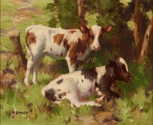 Kalveren in een zomers landschap door David Gauld