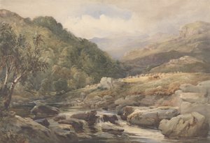 Landschap met beek en hooibouwers door David Hall McKewan