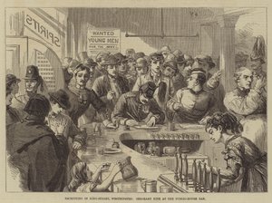 Werving in King-Street, Westminster, Sergeant Kite aan de bar van het café door David Henry Friston