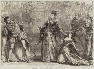Scène uit Amy Robsart, in Drury Lane Theatre door David Henry Friston