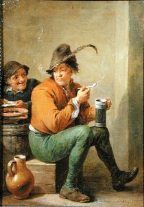 Een Boer met een Aardewerken Kruik en een Kleipijp door David III Teniers