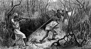 Manyema hinderlaag, Centraal-Afrika, gravure uit Laatste Dagboeken van David Livingstone, door David Livingstone (1813-1873), Londen door David Livingstone