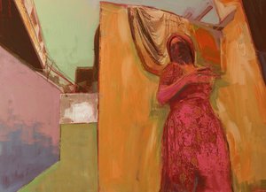 Vrouw in roze jurk, 2016