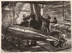 In de ondergelopen torpedokamer van een slagschip, illustratie uit 