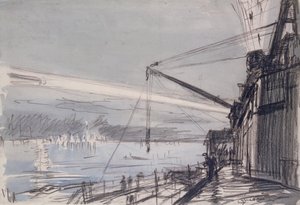 Schijnwerper bij Scapa Flow door David Muirhead Bone