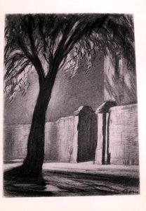 Suburbane nacht, ca. 1920 door David Muirhead Bone