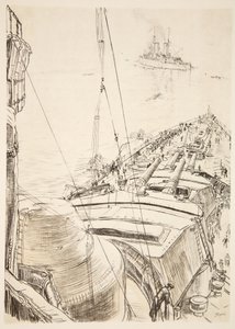 Het voorschip van een slagschip: in de Forth, illustratie uit 
