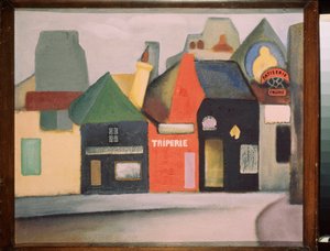 Landschap (straat van een Frans dorp met een slagerij en een banketbakkerij) door David Petrovich Sterenberg