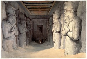 Gigantische kalkstenen beelden van Ramses II, Tempel van Ramses, Abu Simbel, Egypte, 1836 door David Roberts