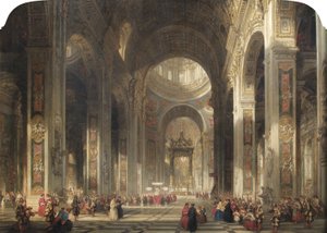 Interieur van de Sint-Pietersbasiliek, Rome, 1862