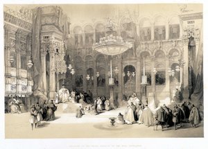 Interieur van de Kreekkerk van het Heilig Graf, tekening gemaakt 11/04/1839 in “Het Heilige Land”, Londen 1849