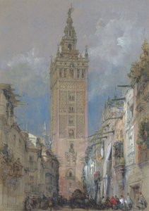 De Moorse toren in Sevilla, genaamd de Giralda, Spanje door David Roberts