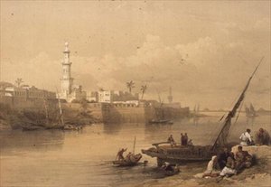 Uitzicht op de Nijl, veerboot naar Giza, uit "Egypte en Nubië", Vol.3 door David Roberts