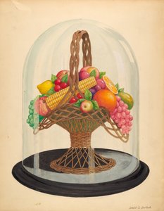 Ornament, wasfruit onder glazen stolp door David S. De Vault