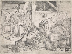Keukeninterieur door David Teniers (II) (attributed to)