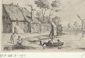 Landschap met boerderij en water
