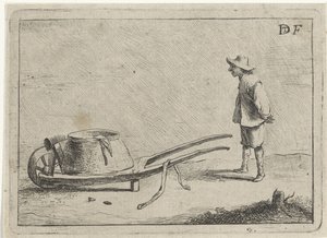 Man bij een kruiwagen