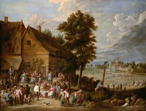 Een feest in oogsttijd, met het huis van Drij Toren op de achtergrond