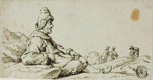 Man rustend in landschap