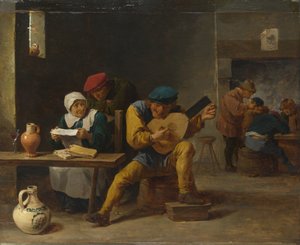 Boeren maken muziek in een herberg