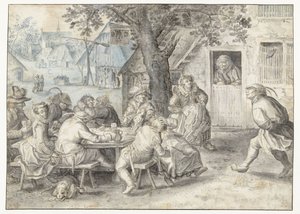 Feestende boeren, soldaten en lichtekooien door David Vinckboons (I)