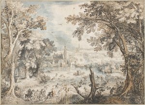 Landschap met hazenjacht door David Vinckboons