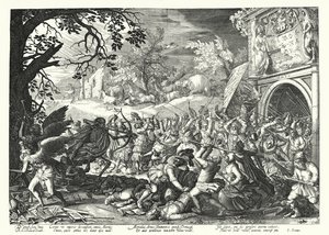 De strijd van mensen en dieren tegen de dood en de tijd (gravure) door David Vinckboons