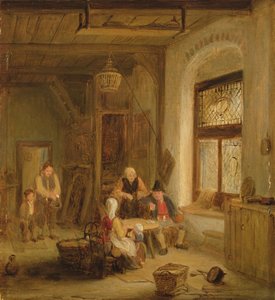 Interieur met figuren bij een raam