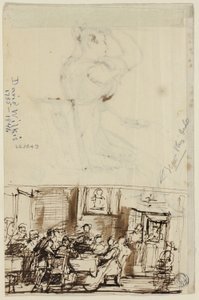 Mensen aan een tafel (recto), en studie voor Cottage Toilet (verso) door David Wilkie