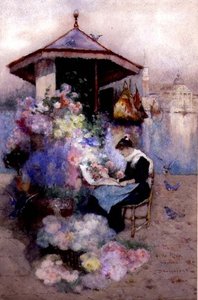 Bloemenverkoper op de Riva, Venetië door David Woodlock