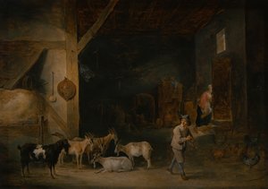 Schuur met geiten en een jongen die de blokfluit speelt, ca. 1640-45