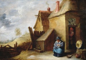 Cottage in een Landschap door David the Younger Teniers