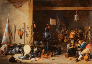 Het interieur van een wachtkamer door David Teniers the Younger