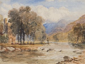Rivierlandschap, waarschijnlijk Schotland door David the younger Cox