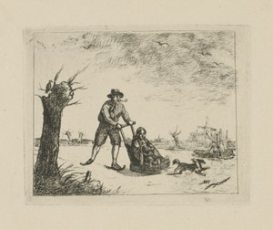 Winterlandschap met schaatser door David van der Kellen