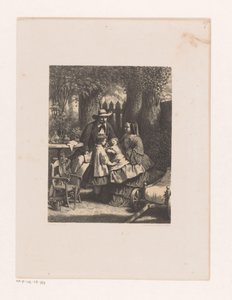 Gezin in een tuin, mogelijk de familie Van der Kellen door David van der Kellen