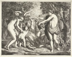 Landschap met bacchanaal, met Bacchus door David van der Plas